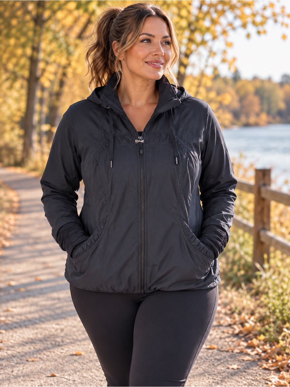 Lululemon Black Hooded Full Zip Windbreaker Jacket